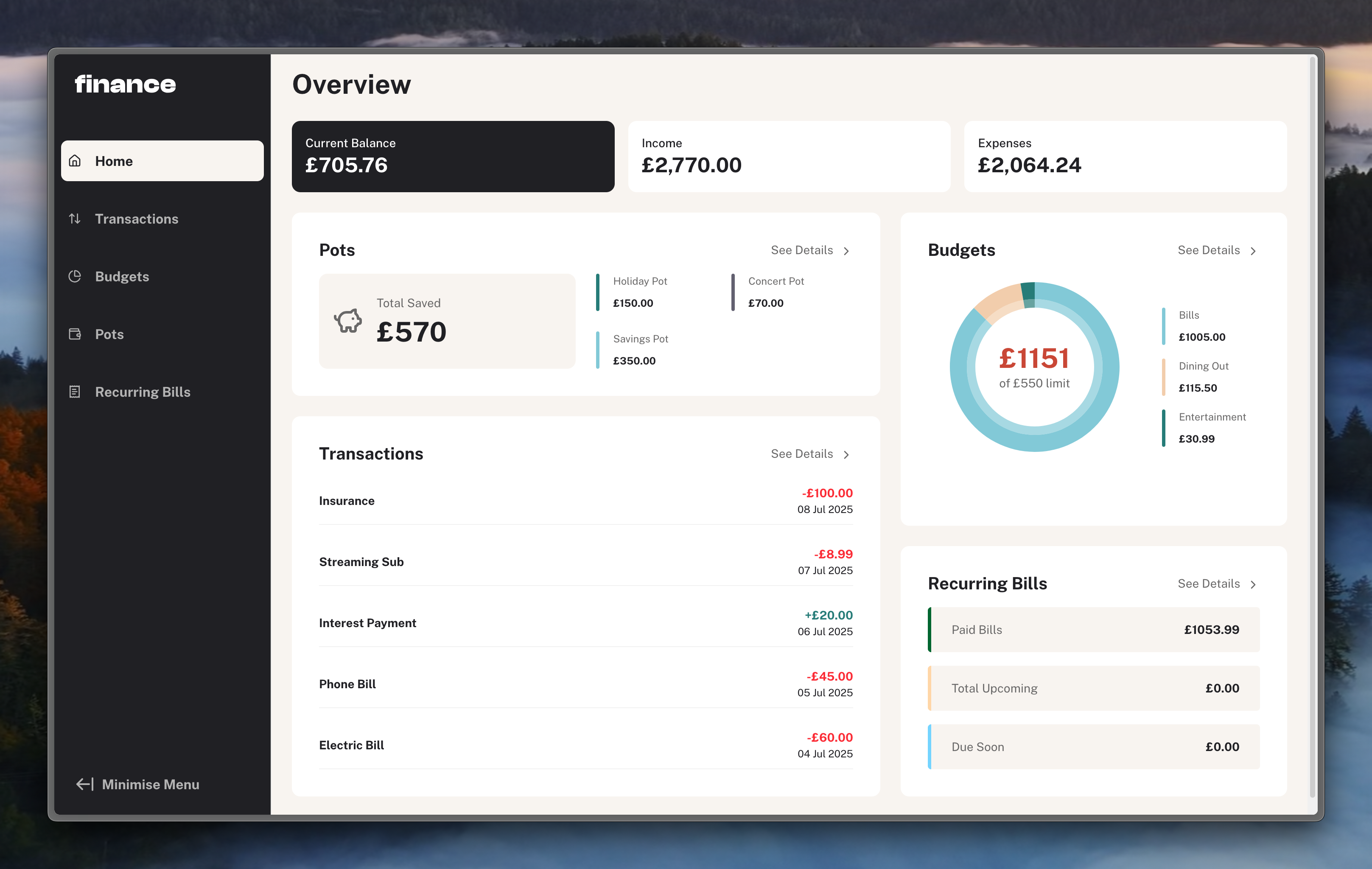 Personal Finance Dashboard screenshot
